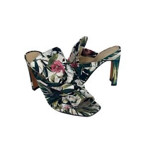 Marc Fisher Hogan Floral Jungle Print Textile Slide Mule Open Toe Heel 7.5 Metal